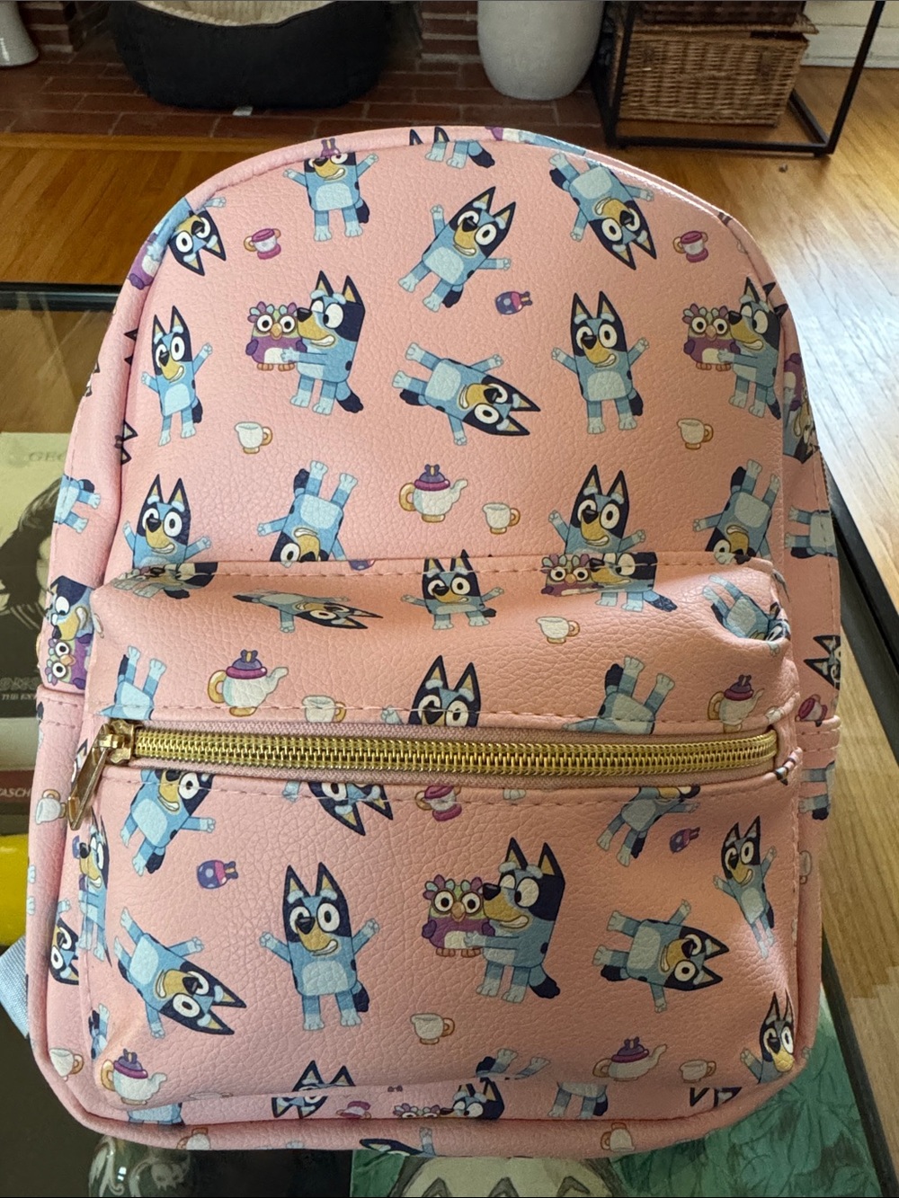 Kids Pink Cartoon Character Mini Backpack with Gold Zipper